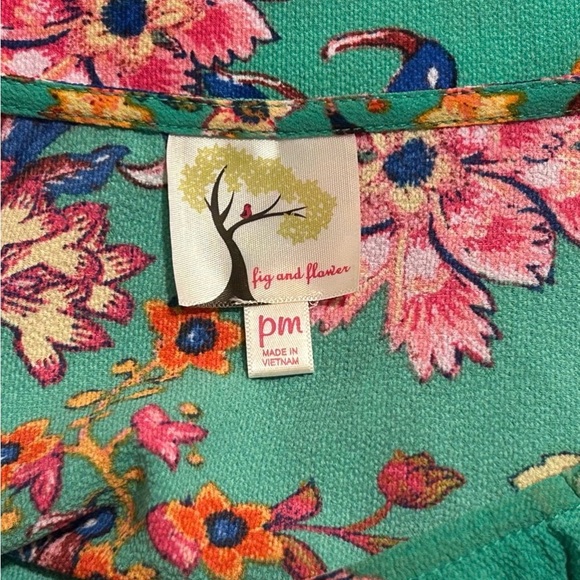 Anthropologie Fig and Flower Floral Flounce Sleeve Blouse - Size MP - Picture 6 of 9